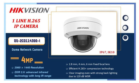 CÂMERA IP CÂMERA HIKVISION INDOOR DOME 4MP DS-2CD1143G0-I