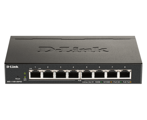 SWITCH 8 PORTAS PoE+ (PORTAS 64W PoE ORÇAMENTO) DLINK GIGABIT SMART MANAGED SWITCH DGS-1100-08PV2
