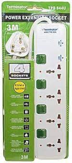 SOCKET 4 WAY OUTLET MULTI POWER SOCKET TERMINATOR 3M