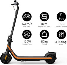 NINEBOT ELETRICO SCOOTER 150W POWER, 20KM RANGE, FOLDABLE, SPEED 16KM/H, LED LIGHTS, IPX5