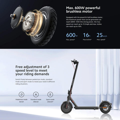XIAOMI Mi 4 - ELETRICO SCOOTER 600W POWER, 30KM RANGE, FOLDABLE, SPEED 25KM/H, E-ABS & DISC BRAKE, 7650mAh BATERIA, Mi HOME APP CONNECTIVITY (BHR7128EU)
